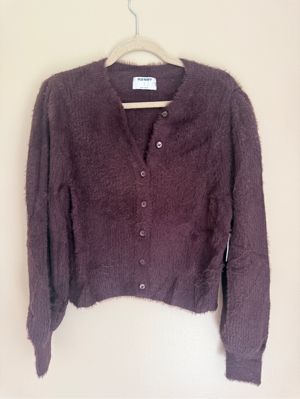 NWT Old Navy Women's Rich Brown Fuzzy Button Cardigan, size large